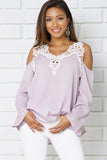 Lace Trimmed Cold Shoulder Long Sleeve Top