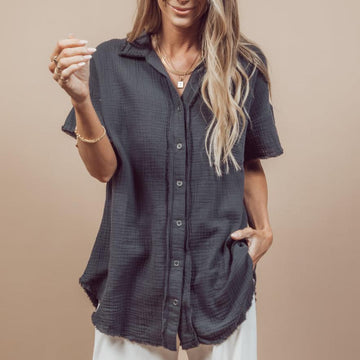 Raw Edge Button Down Cotton Shirt