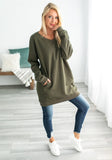 Oversized Loose Fit V-Neck Tunic Sweatshirt