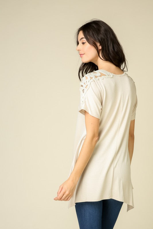 Lace Shoulder Crisscross V-neck Top