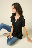 Lace Shoulder Crisscross V-neck Top