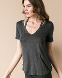 V-Neck Cutout Top - Charcoal