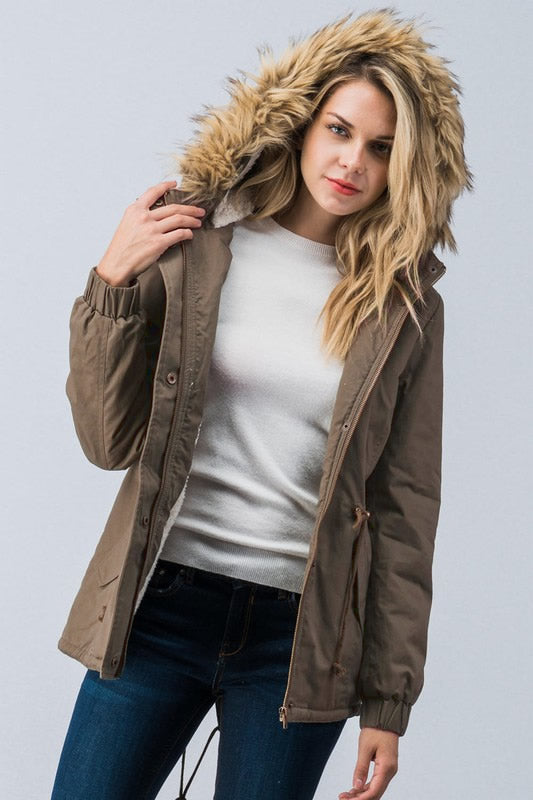 Love Tree Faux Sherpa Lined Military Hooded Utility Parka Jacket