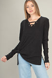 Ladder V-Neck Ribbed Sweater Top