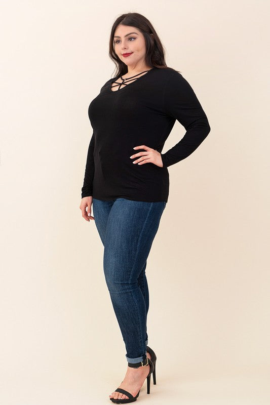 "O" Ring Caged Round Neck Top - Black