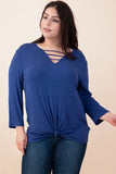 Ladder V-neck Knotted Top - Blue
