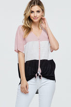 Colorblock Button Top with Tie Detail