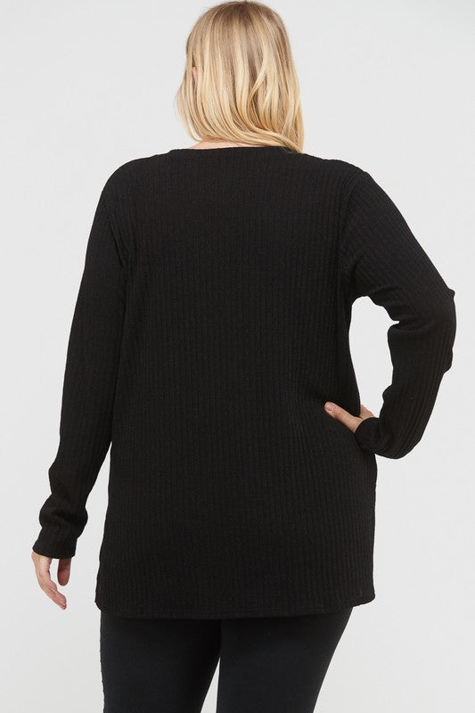 Ladder V-Neck Ribbed Sweater Top