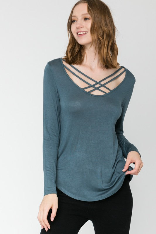 Double Criss Cross Top - Ash Teal
