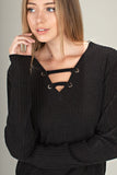 Ladder V-Neck Ribbed Sweater Top