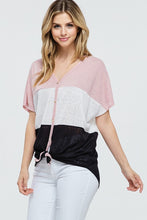 Colorblock Button Top with Tie Detail