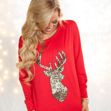 Sequin Deer Red Top