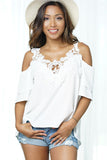 Layered Cold Shoulder Lace Trimmed Top