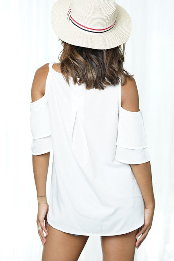 Layered Cold Shoulder Lace Trimmed Top