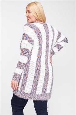 Stripe Cable Knit Pocket Cardigan