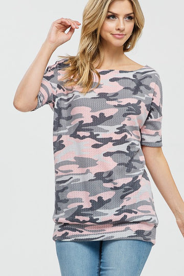 Waffle Knit Pink Camo Top