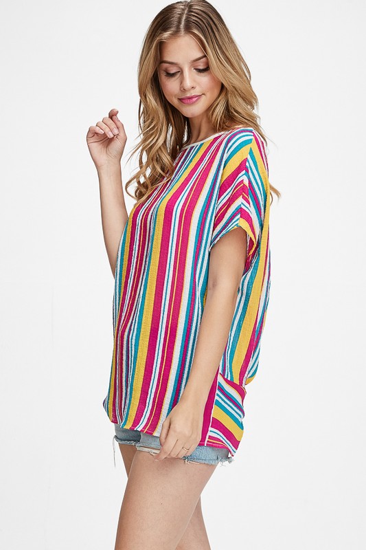 Striped Dolman Crisscross Back Top
