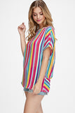 Striped Dolman Crisscross Back Top