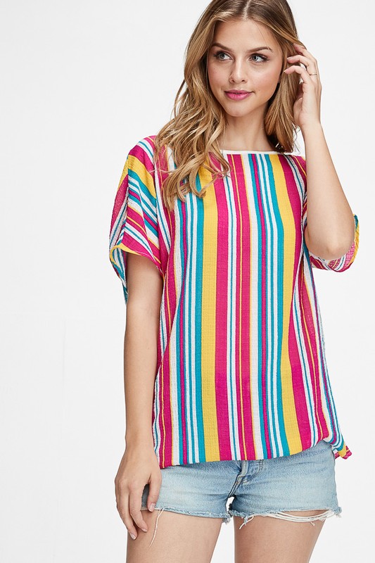 Striped Dolman Crisscross Back Top