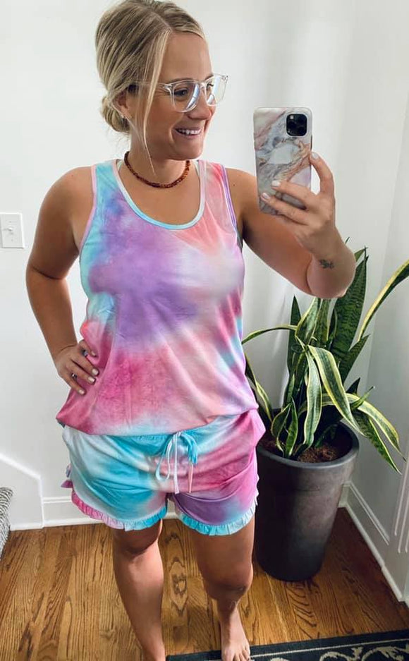 Tie Dye PJ Pajama Tank & Shorts w/ Pockets Set