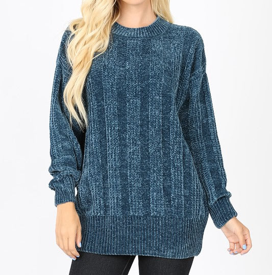 Chenille Cable Sweater - Teal