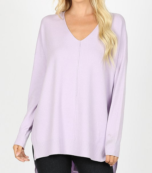 V-neck Hi-low Sweater -  Lavender (35-19)