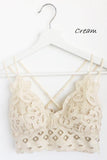 Women's Crochet Sexy Lace Bralette with Removable Pads and Cross Back Adjustable Strap Wirefree