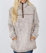 Quarter Zip Frosted Soft Sherpa Fleece Stretchy Pullover w/ Pockets (35-19)