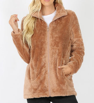 Super Soft Faux Fur Jacket with Pockets - Brown
