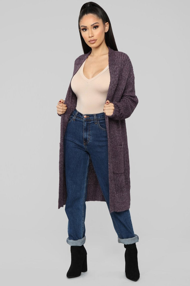 Dolman Knitted Cardigan With Pockets - Violet