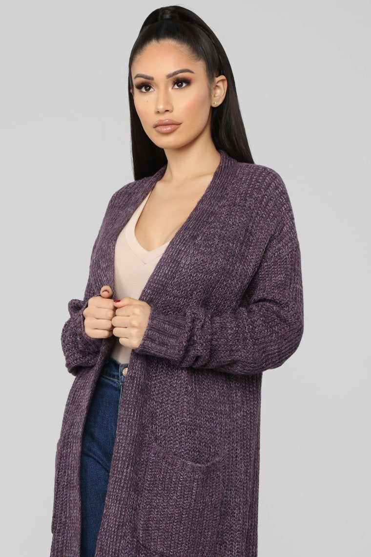 Dolman Knitted Cardigan With Pockets - Violet
