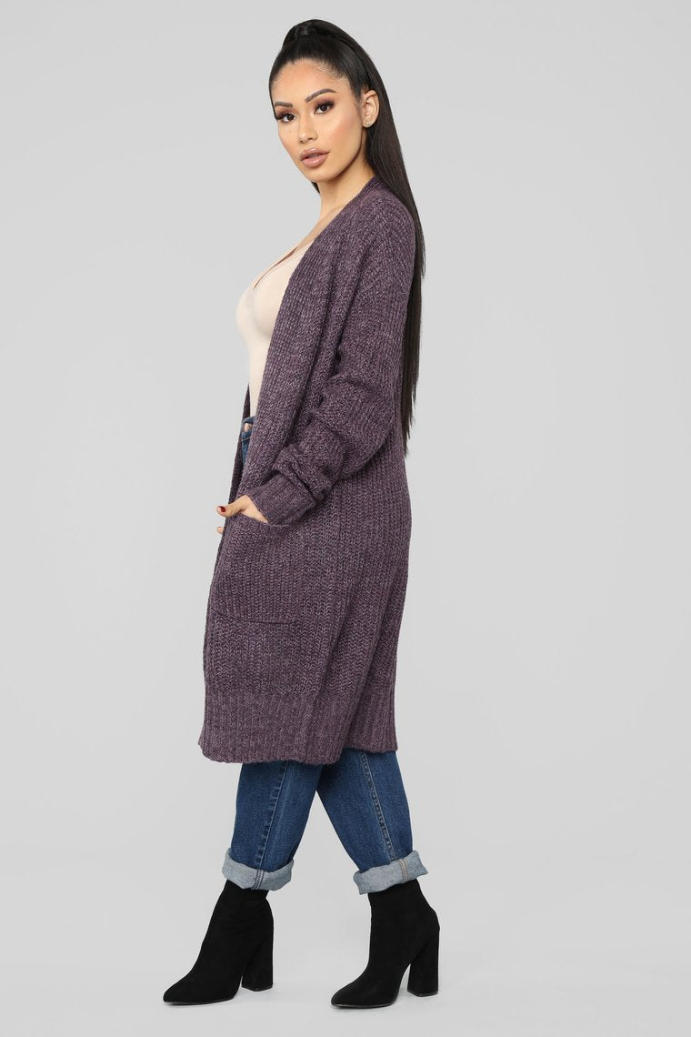 Dolman Knitted Cardigan With Pockets - Violet