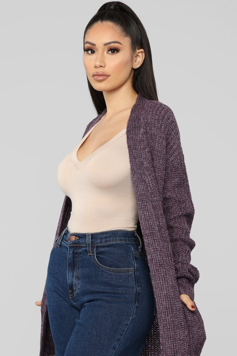 Dolman Knitted Cardigan With Pockets - Violet