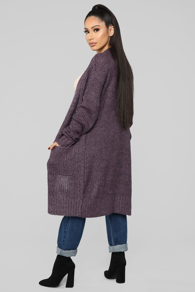 Dolman Knitted Cardigan With Pockets - Violet