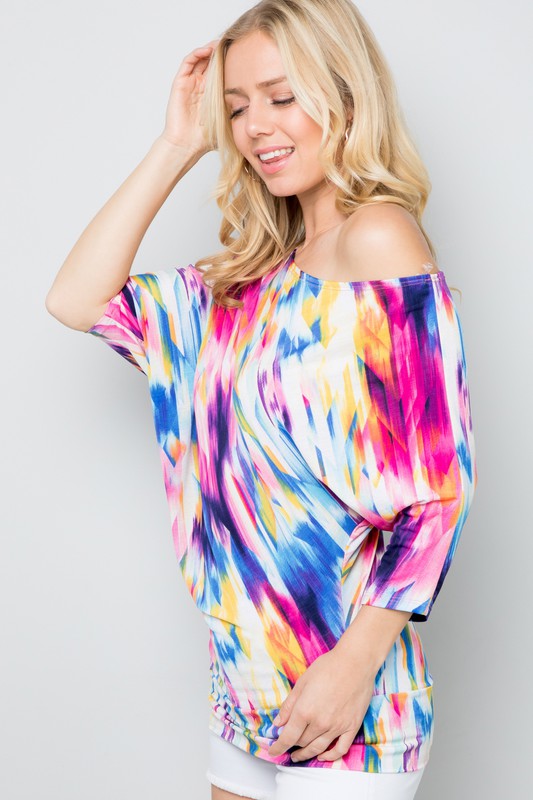 Colorful Boat Neck Top