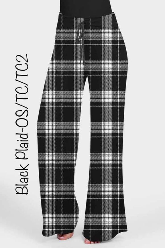 Black Plaid - High Waisted Wide Leg Hybrid Leggings/Pants w/ Pockets