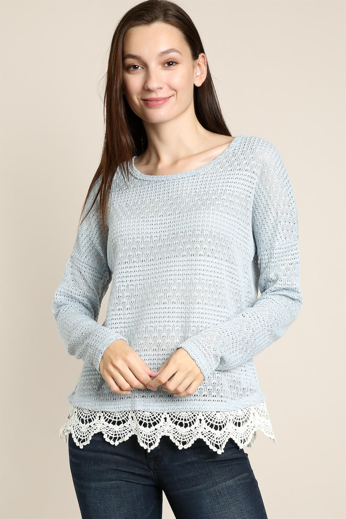 Scallop Crochet Lace Detail Sweater