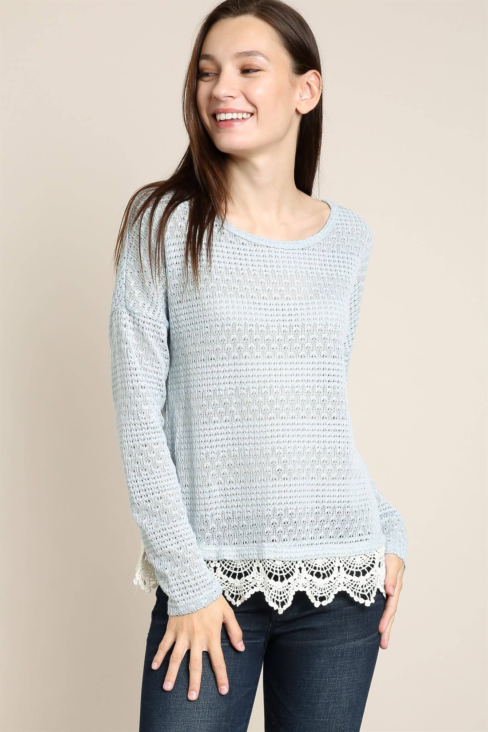Scallop Crochet Lace Detail Sweater