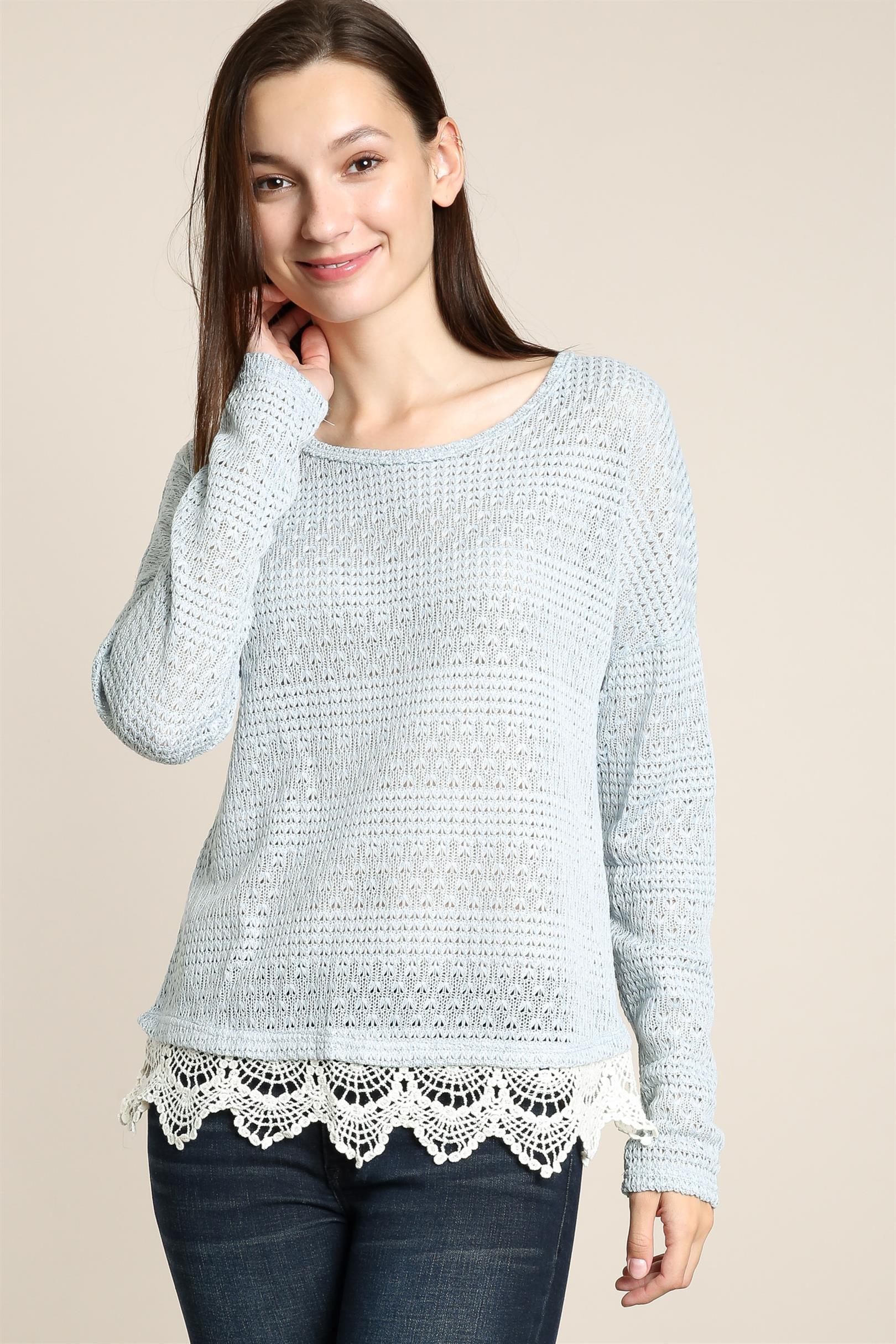 Scallop Crochet Lace Detail Sweater