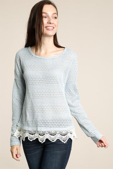 Scallop Crochet Lace Detail Sweater