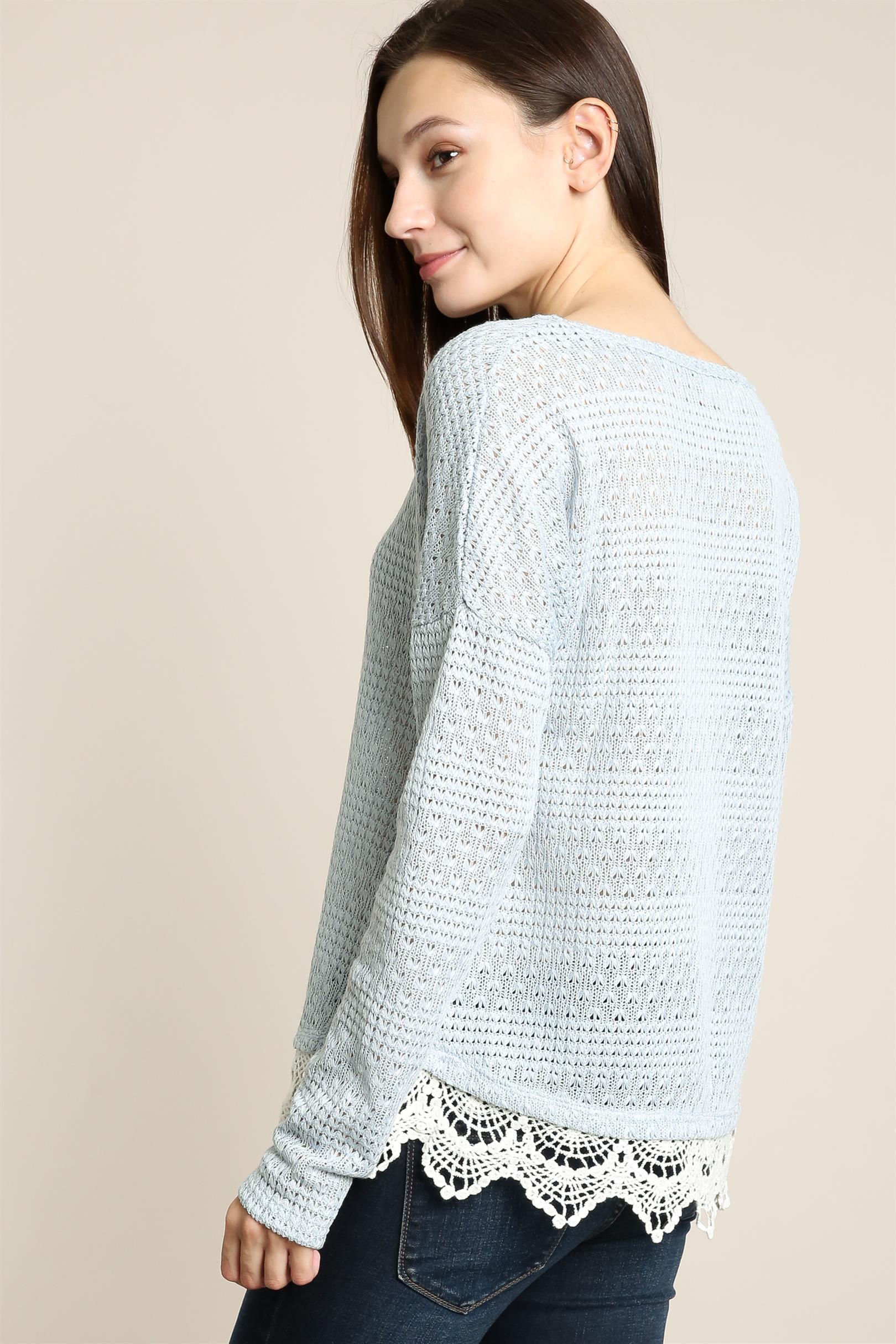 Scallop Crochet Lace Detail Sweater
