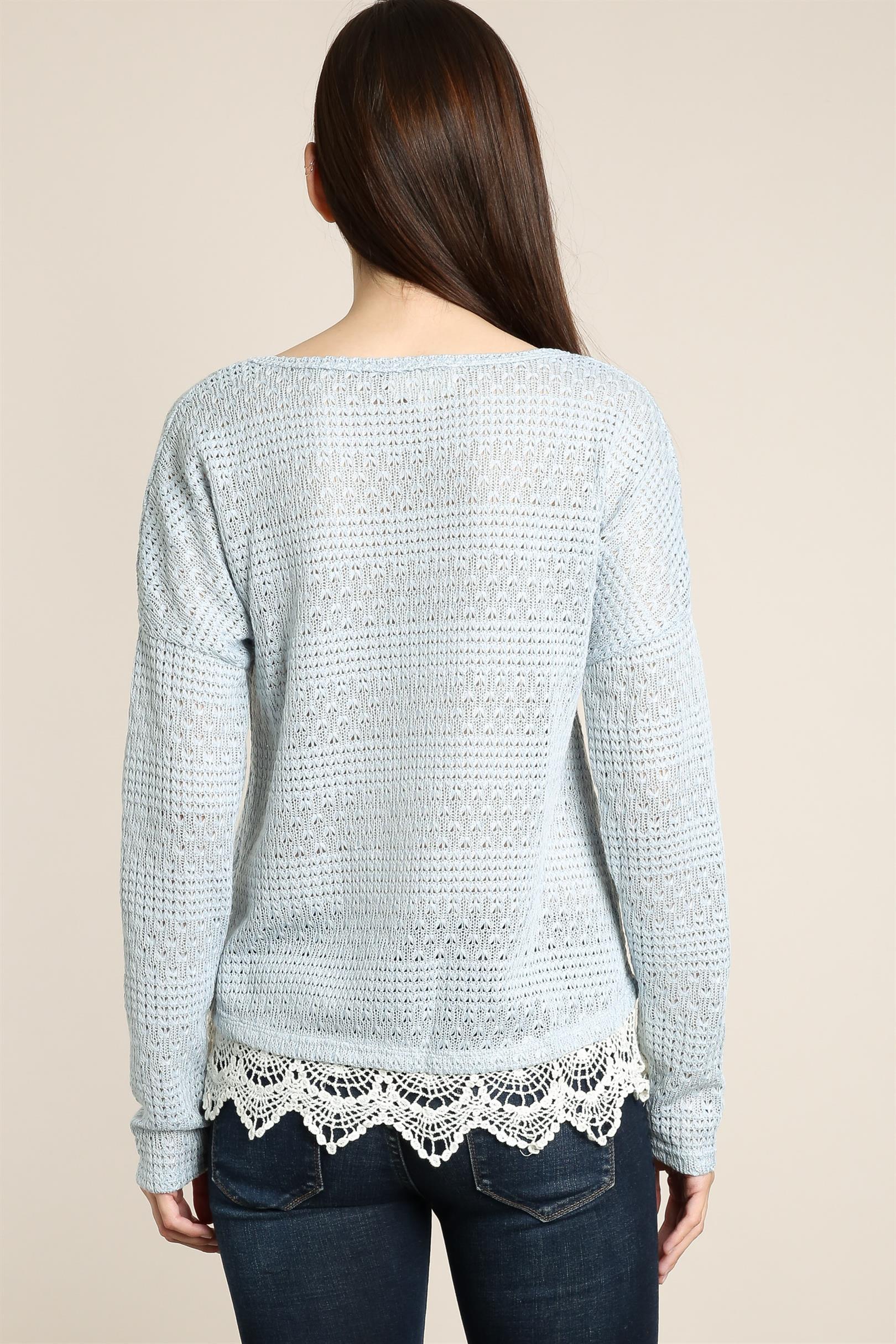 Scallop Crochet Lace Detail Sweater