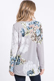 Graceful Floral Fade Long Sleeve Top - Flowy V-Neck Elegance