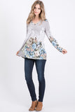 Graceful Floral Fade Long Sleeve Top - Flowy V-Neck Elegance