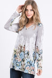 Graceful Floral Fade Long Sleeve Top - Flowy V-Neck Elegance
