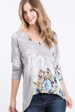 Graceful Floral Fade Long Sleeve Top - Flowy V-Neck Elegance