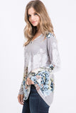 Graceful Floral Fade Long Sleeve Top - Flowy V-Neck Elegance