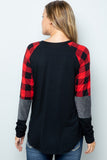 Red Buffalo Plaid and Silver Contrast Long Sleeve Top - Scoop-Hem Comfort