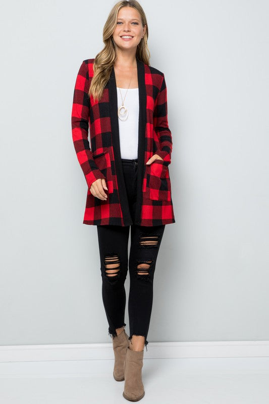 Buffalo Plaid Cardigan with Pockets