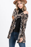 Womens Open Front Longline Tan & Black Damask Cardigan w/ Elbow Patches
